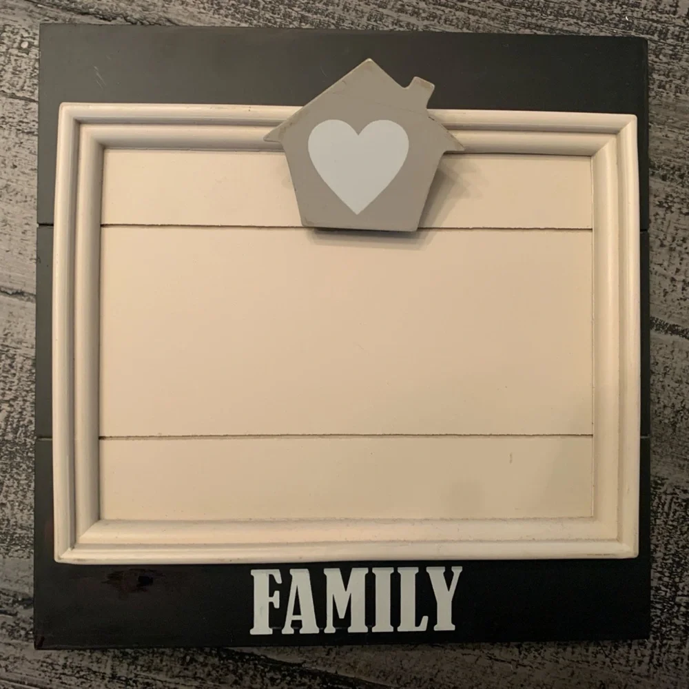 Wooden Family Picture Frame, Note Holder, Black, Tan, Gray colors, 8”x8” EUC